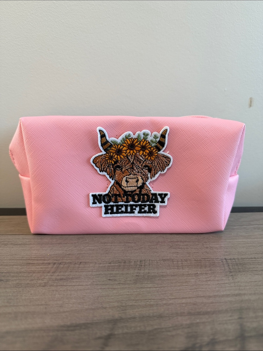 New Pink Cosmetic Pouch with Highland Cow Patch
